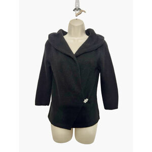 Ann Taylor Angora Rabbit Hair Wool Wrap Sweater Size XS Rhinestone Hook Black